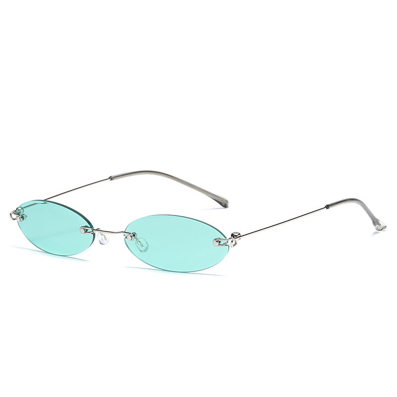 LongKeeper Oval Rimless Sunglasses Women Brand Tiny Retro Purple Black Sun Glasses Men Small Eyewear Oculos Feminino