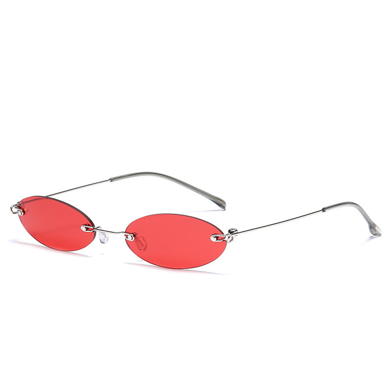 LongKeeper Oval Rimless Sunglasses Women Brand Tiny Retro Purple Black Sun Glasses Men Small Eyewear Oculos Feminino