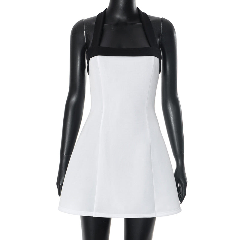 Sexy Black Halter Off Shoulder White Mini Dress Women Sleeveless Casual Vestido Spring Summer Lolita Y2K Clothes
